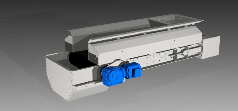 Dosierband auch Dosierförderband mit Abwurftrichter und SEW Eurodrive Getriebe und Vollkapselung